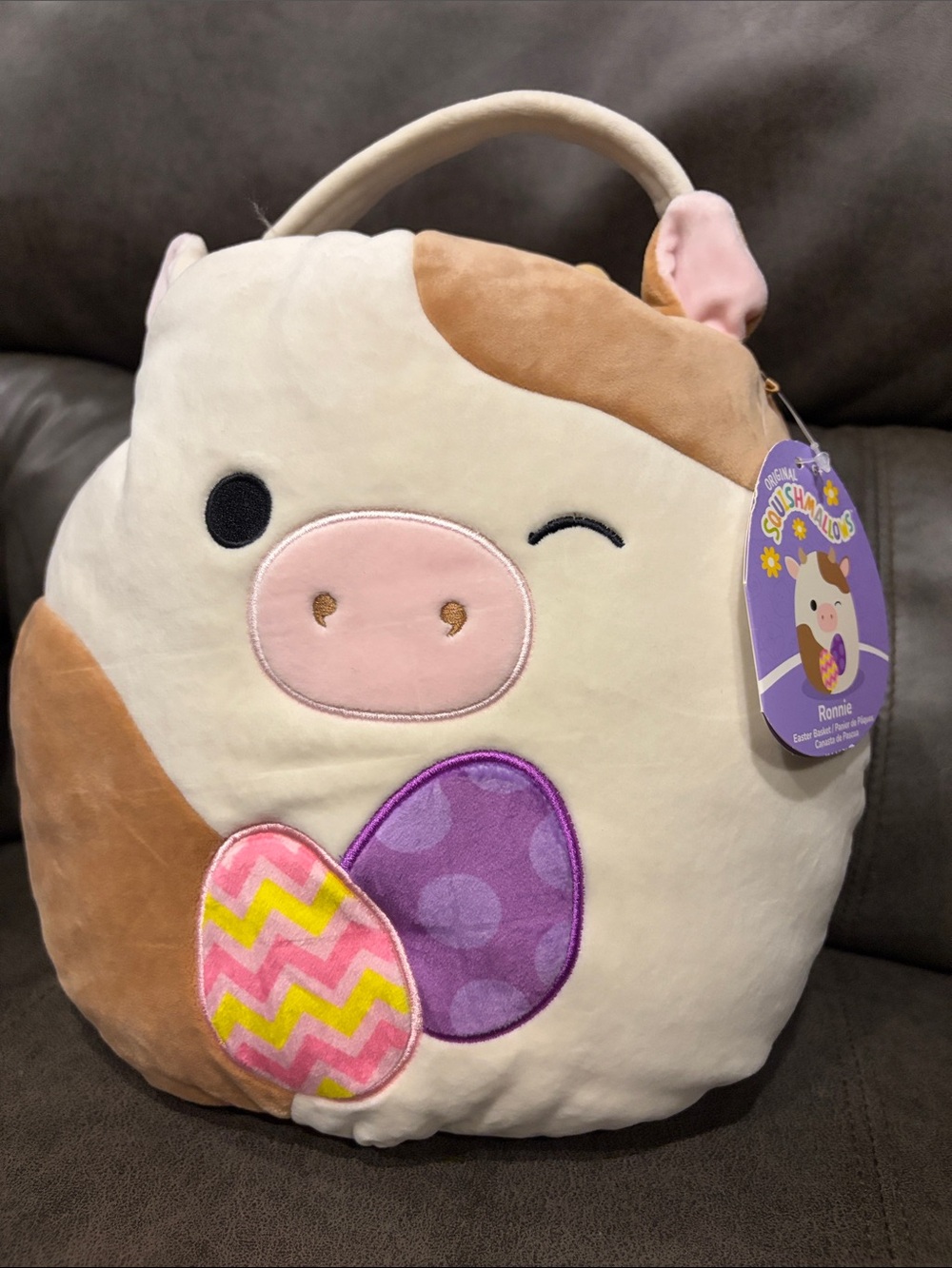 Squishmallows 12" Treat Pail Ronnie The Cow with Easter Egg
